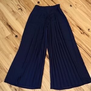 Leifsdottir Navy Wide-Leg Pleated Palazzo Pants